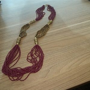 2/$20 Maroon and Gold Beaded Multistrand Necklace
